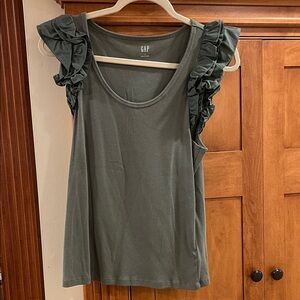 GAP Women's Ruffle Sleeve Tank Top - Dark Green